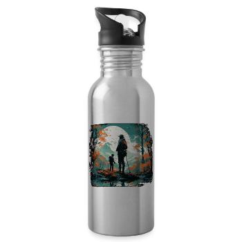 Angler Siluette / Fishing / Fish / Lake / Sport - Water bottle with straw - silver - Right
