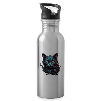 Cool Cat / Funny / Animal / Pet / Crazy - Water bottle with straw - silver - Right