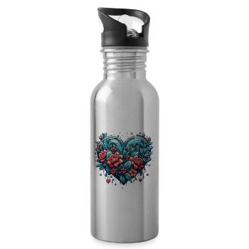 Coeur / Fête des Mères / Amour / Vacances / Amour - Gourde avec paille intégrée - argent clair - Droite