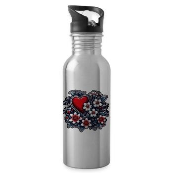 Heart / Mother's Day / Love / Holidays / Love - Water bottle with straw - silver - Right