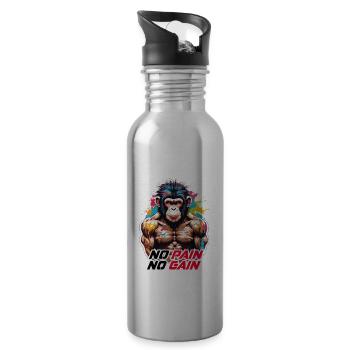 Bodybuilder / Sports / Fitness / Monkey / Muscles - Water bottle with straw - silver - Right