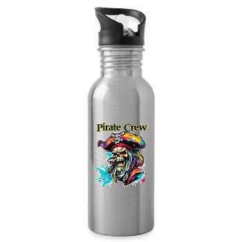 Pirate / Ahoy / Anchor / Captain / Skull / Rum - Water bottle with straw - silver - Right