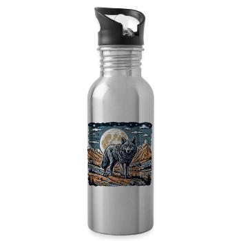 Wolf / Rudel / Wald / Wild / Tierwelt / heulen - Trinkflasche mit integriertem Trinkhalm - Lightsilver - Rechts