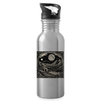 Loup / Meute / Forêt / Sauvage / Faune / Hurlement - Gourde avec paille intégrée - argent clair - Droite
