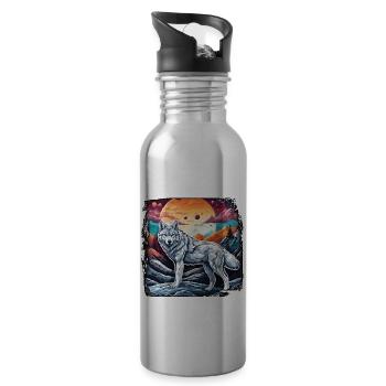 Wolf / Rudel / Wald / Wild / Tierwelt / heulen - Trinkflasche mit integriertem Trinkhalm - Lightsilver - Rechts