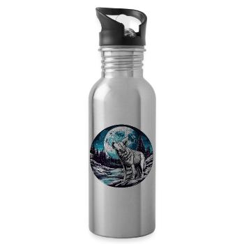Wolf / Rudel / Wald / Wild / Tierwelt / heulen - Trinkflasche mit integriertem Trinkhalm - Lightsilver - Rechts