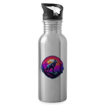 Wolf / Rudel / Wald / Wild / Tierwelt / heulen - Trinkflasche mit integriertem Trinkhalm - Lightsilver - Rechts