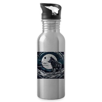 Wolf / Rudel / Wald / Wild / Tierwelt / heulen - Trinkflasche mit integriertem Trinkhalm - Lightsilver - Rechts
