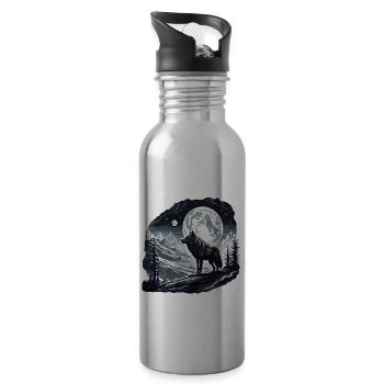 Wolf / Rudel / Wald / Wild / Tierwelt / heulen - Trinkflasche mit integriertem Trinkhalm - Lightsilver - Rechts