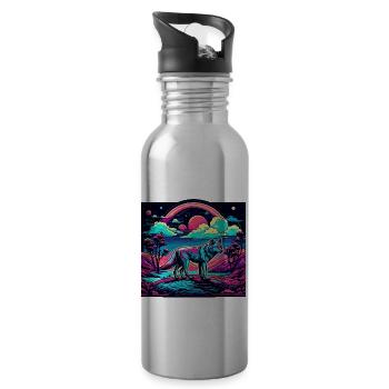 Wolf / Rudel / Wald / Wild / Tierwelt / heulen - Trinkflasche mit integriertem Trinkhalm - Lightsilver - Rechts