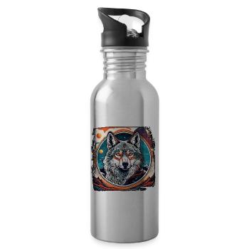 Wolf / Rudel / Wald / Wild / Tierwelt / heulen - Trinkflasche mit integriertem Trinkhalm - Lightsilver - Rechts