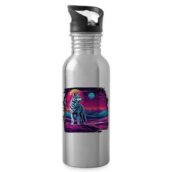 Wolf / Rudel / Wald / Wild / Tierwelt / heulen - Trinkflasche mit integriertem Trinkhalm - Lightsilver - Rechts