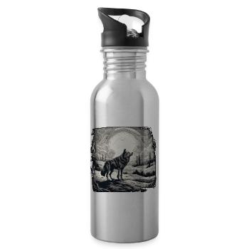 Wolf / Rudel / Wald / Wild / Tierwelt / heulen - Trinkflasche mit integriertem Trinkhalm - Lightsilver - Rechts