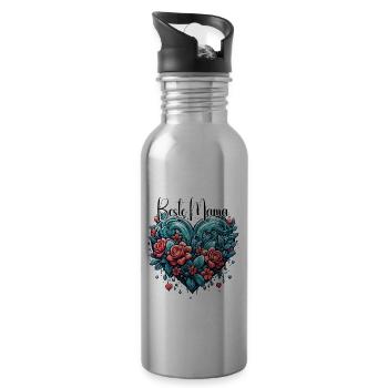 Heart / Mother's Day / Love / Holidays / Love - Water bottle with straw - silver - Right