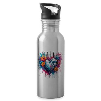 Heart / Mother's Day / Love / Holidays / Love - Water bottle with straw - silver - Right