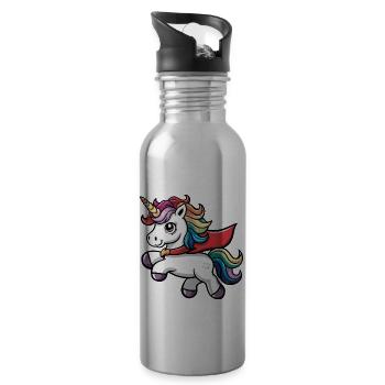 Lustiges Einhorn als Held für einen Superheld - Trinkflasche mit integriertem Trinkhalm - Lightsilver - Rechts