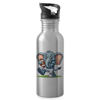 Cute American Football Player Elephant - Water bottle with straw - silver - Right