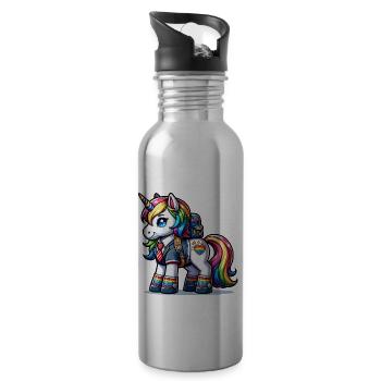 Cute Schoolboy Unicorn - Water bottle with straw - silver - Right