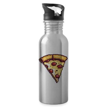 Icône pixel de pizza - Gourde avec paille intégrée - argent clair - Droite