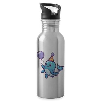 Whale Birthday Baby - Water bottle with straw - silver - Right