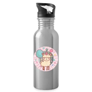 Alpaka Llama Geburtstag Baby - Trinkflasche mit integriertem Trinkhalm - Lightsilver - Rechts