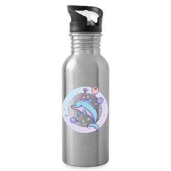 Delfin Geburtstag Baby - Trinkflasche mit integriertem Trinkhalm - Lightsilver - Rechts