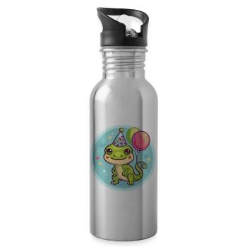 Echse Geburtstag Baby - Trinkflasche mit integriertem Trinkhalm - Lightsilver - Rechts