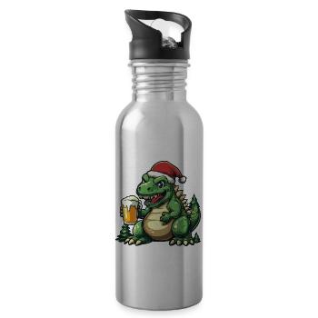 Dinosaurier stegosaurus Bier Xmas Weihnachten - Trinkflasche mit integriertem Trinkhalm - Lightsilver - Rechts