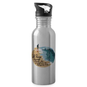 All through Christ Philippians 4:13 Strength - Water bottle with straw - silver - Right
