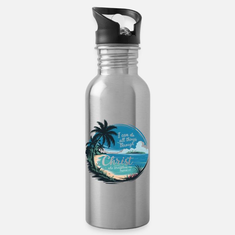 Christliche Inspiration: Stärke durch Christus - Trinkflasche mit integriertem Trinkhalm - Lightsilver