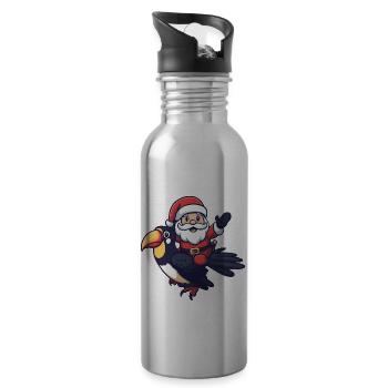 Toucan Bird Santa Claus - Water bottle with straw - silver - Right