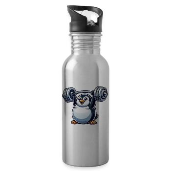 Penguin Dumbbell Training Funny Cute Fitness - Water bottle with straw - silver - Right