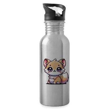 Super Cute Kawaii Baby Fox - Trinkflasche mit integriertem Trinkhalm - Lightsilver - Rechts