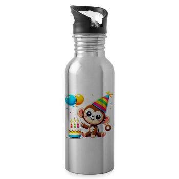 Monkey Kid Celebrating Birthday - Trinkflasche mit integriertem Trinkhalm - Lightsilver - Rechts