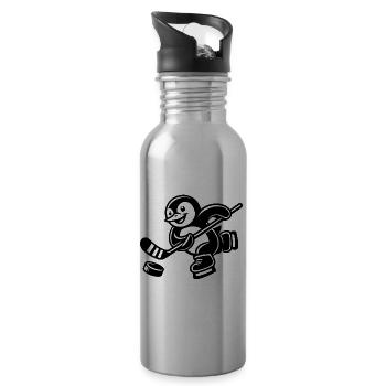 Cute Penguin Hockey Player Silhouette - Water bottle with straw - silver - Right
