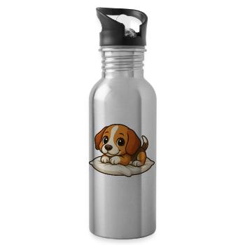 Cute Beagle Cartoon Lying Relaxing Cuddling - Water bottle with straw - silver - Right