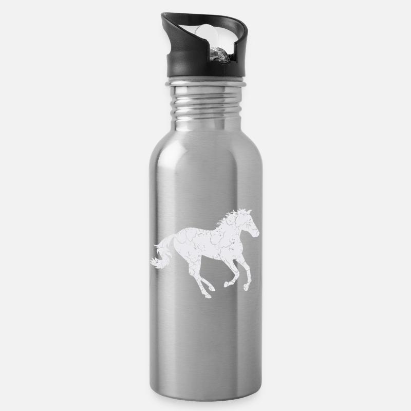 Cheval blanc au galop - Gourde avec paille intégrée - argent clair