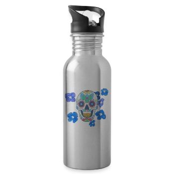 Mexikanischer  Zuckerschaedel  - Trinkflasche mit integriertem Trinkhalm - Lightsilver - Rechts
