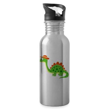 Cute dino with hat - Water bottle with straw - silver - Right