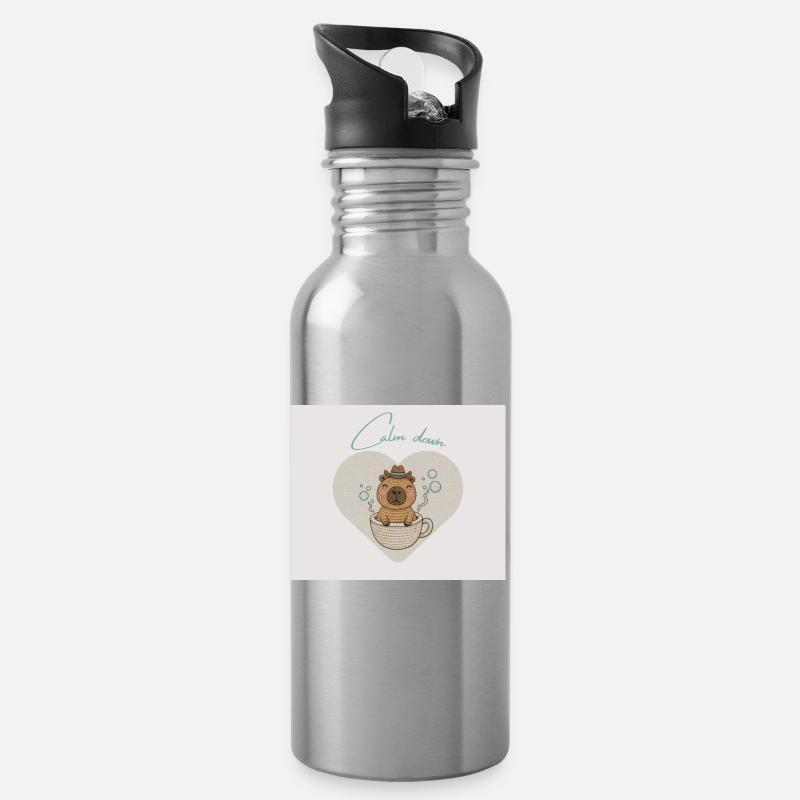 Hamster chillt in Teetasse - Trinkflasche mit integriertem Trinkhalm - Lightsilver