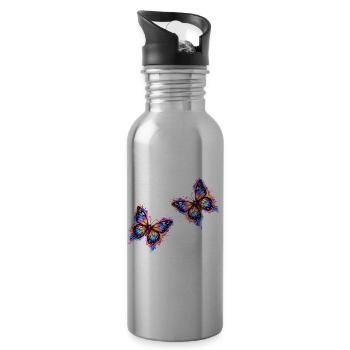 Schmetterlinge Neon - Trinkflasche mit integriertem Trinkhalm - Lightsilver - Rechts