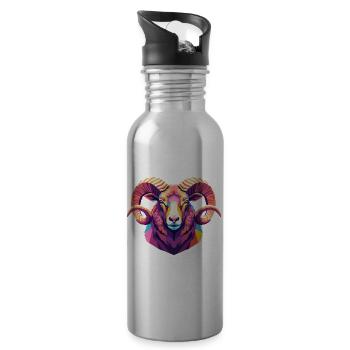 Schaf Kopf Lustig Geschenk Bauernhof Tier - Trinkflasche mit integriertem Trinkhalm - Lightsilver - Rechts