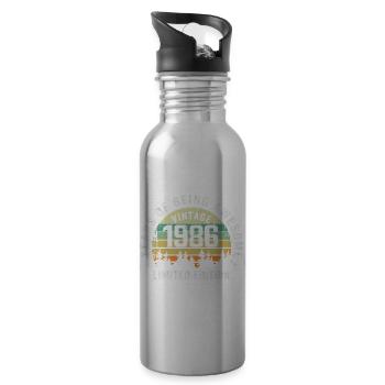 Legendär seit 1986, Vintage Edition 1986 Retro - Trinkflasche mit integriertem Trinkhalm - Lightsilver - Rechts