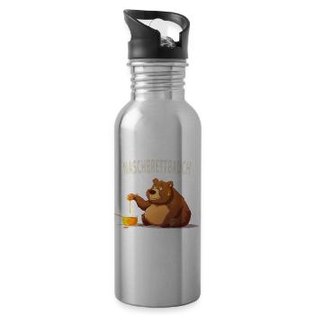 Naschbrettbauch Lustiger Honigbär - Trinkflasche mit integriertem Trinkhalm - Lightsilver - Rechts