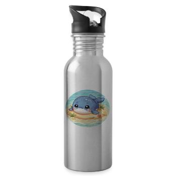 Wal auf Sandbank im Meer - Trinkflasche mit integriertem Trinkhalm - Lightsilver - Rechts