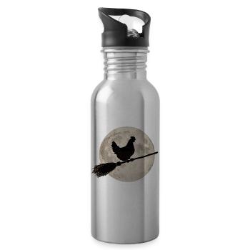 Chicken Witch's Broom Full Moon T-Shirt Halloween - Water bottle with straw - silver - Right