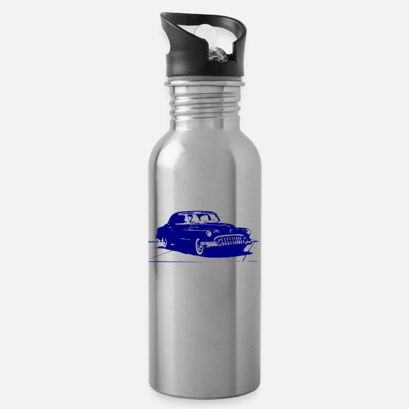 Old Timer in blau - Trinkflasche mit integriertem Trinkhalm - Lightsilver