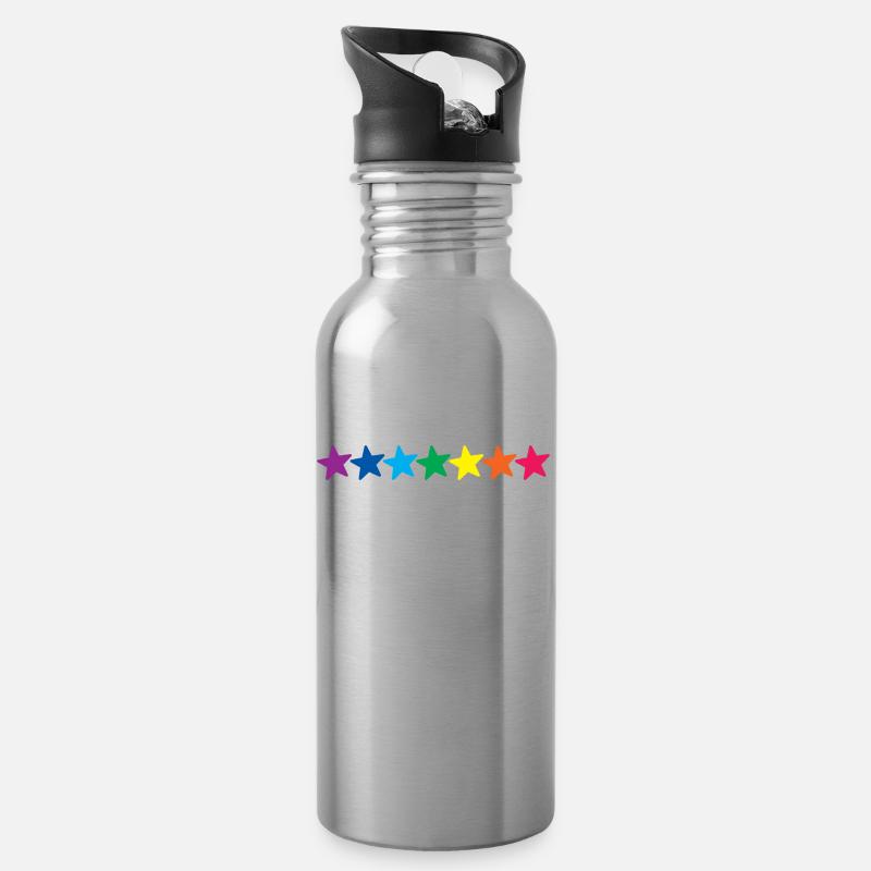 Horizontal Rainbow Stars - Water bottle with straw - silver
