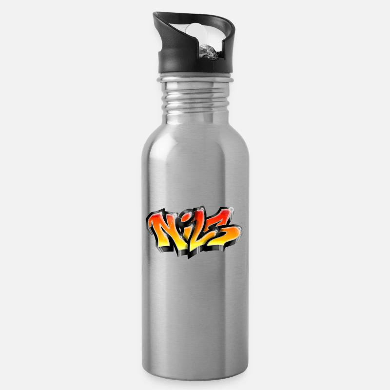 Graffiti NILS Print on everything - Water bottle with straw - silver