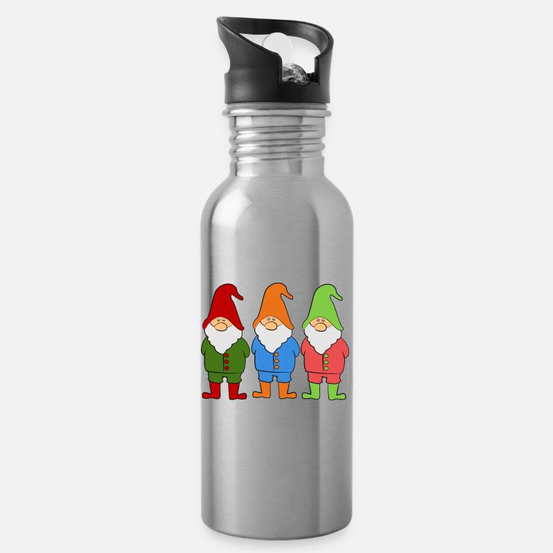 Wichtel Zwerge - Trinkflasche mit integriertem Trinkhalm - Lightsilver